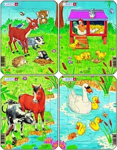 Пазл - Милые животные, 4 вида (Larsen, M1)